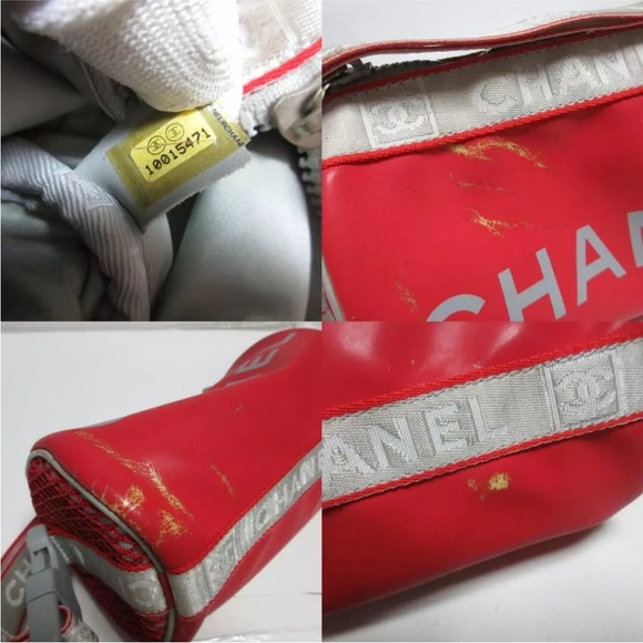1 daysale Rare CHANEL Chanel Sports Coco logo Mini Boston Bag Handbag Red/Gray - Picture 9 of 13